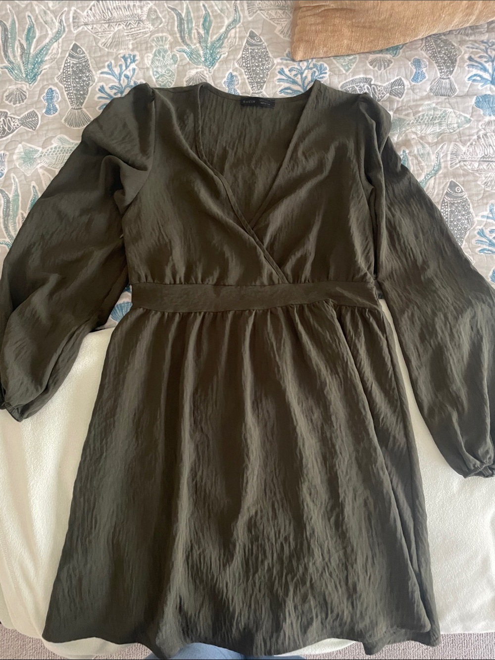 SHEIN Olive Wrap Long Sleeve Mini Dress